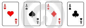 Ace Icon Set of vector playing card. Collection of four aces. Winner hand. Poker playing cards. Stock vector illustration.