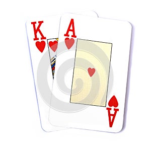 Ace King suited playing cards, isolated on white