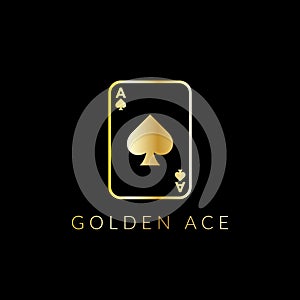 Ace Spade Logo with gold design. Card. Vector eps 10