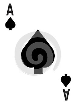 The ace of spades card in a regular 52 card poker playing deck