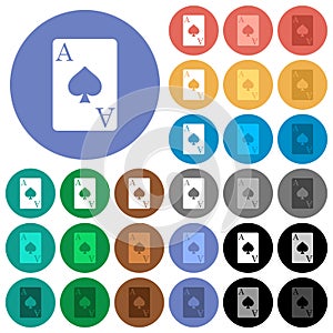 Ace of spades card round flat multi colored icons