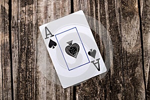 Ace of Spades Card on Wood photo