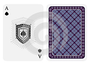 Ace of spades face and back side. Vector card template on white