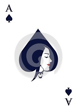 Ace of spades with face of beautiful woman wearing earring