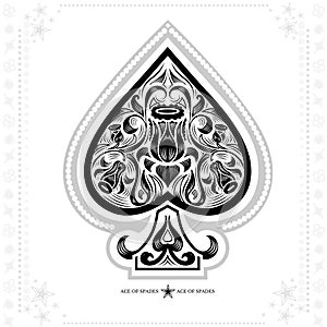 Ace of spades with flower pattern inside. black in white