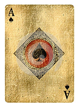 Ace of Spades Vintage playing card isolated on white