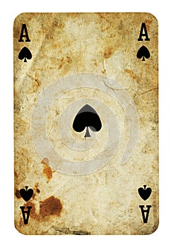 Ace of Spades Vintage playing card isolated on white