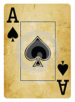 Ace of Spades Vintage playing card isolated on white photo