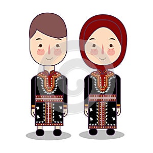 Aceh gayo traditional national clothes of Indonesia. Set of cartoon characters in traditional costume. Vector flat