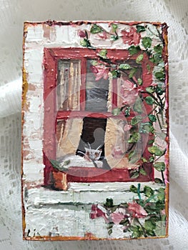 aceo holiday card painting cat white background design manufacturer