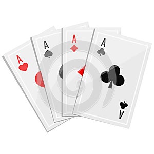 Aces four of a kind poker icon vector illustration with shadows isolated on white background.
