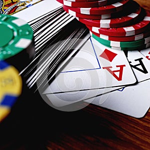 Aces high on the table with chips