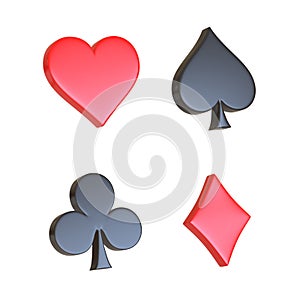 Aces playing cards symbol clubs, diamons, spades and hearts with red and black colors isolated on the white background