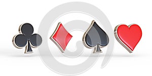 Aces playing cards symbol clubs, diamons, spades and hearts with red and black colors isolated on the white background