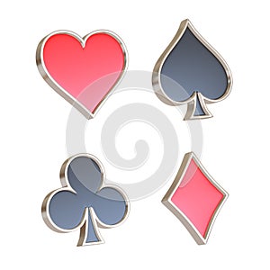 Aces playing cards symbol clubs, diamons, spades and hearts with red and black colors isolated on the white background