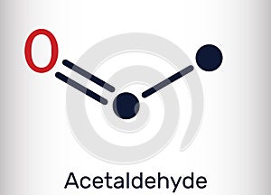 Acetaldehyde, ethanal, CH3CHO molecule. It is ketone, is used in the manufacture of acetic acid, perfumes, dyes, drugs, as a