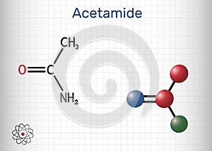 Acetamide, ethanamide molecule. It is a monocarboxylic acid amide, used as plasticizer in the processes of obtaining