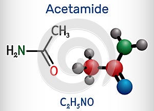 Acetamide, ethanamide molecule. It is a monocarboxylic acid amide, used as plasticizer in the processes of obtaining