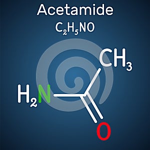 Acetamide, ethanamide molecule. It is a monocarboxylic acid amide, used as plasticizer in the processes of obtaining photo