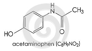 Acetaminophen (paracetamol) chemical formula, scheme of molecular structure photo