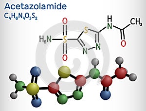 Acetazolamide molecule. It is carbonic anhydrase inhibitor used to treat edema from heart failure, certain types of