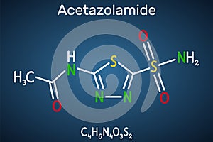 Acetazolamide molecule. It is carbonic anhydrase inhibitor used to treat edema from heart failure, certain types of