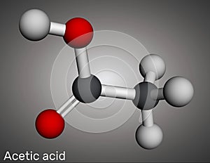 Acetic acid, ethanoic acid, CH3COOH molecule. Molecular model. 3D rendering