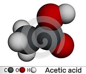 Acetic acid, ethanoic acid, CH3COOH molecule. Molecular model. 3D rendering