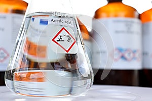 Acetic acid in glass, chemical in the laboratory