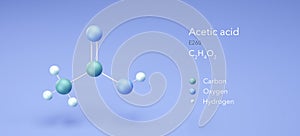 acetic acid molecule, molecular structures, food additive e260, 3d model, Structural Chemical Formula and Atoms with Color Coding