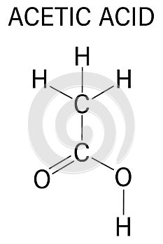 Acetic acid molecule. Vinegar is an aqueous solution of acetic acid. Skeletal formula.