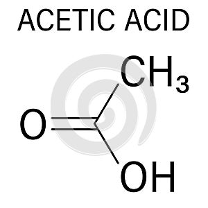 Acetic acid molecule. Vinegar is an aqueous solution of acetic acid. Skeletal formula.