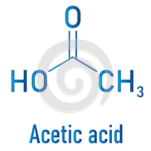 Acetic acid molecule. Vinegar is an aqueous solution of acetic acid. Skeletal formula.