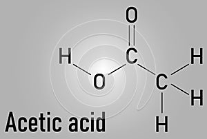 Acetic acid molecule. Vinegar is an aqueous solution of acetic acid. Skeletal formula.