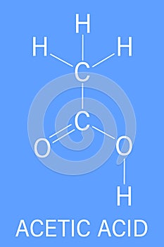 Acetic acid molecule. Vinegar is an aqueous solution of acetic acid. Skeletal formula.