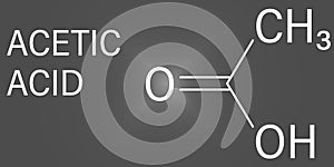 Acetic acid molecule. Vinegar is an aqueous solution of acetic acid. Skeletal formula.