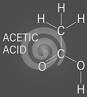 Acetic acid molecule. Vinegar is an aqueous solution of acetic acid. Skeletal formula.