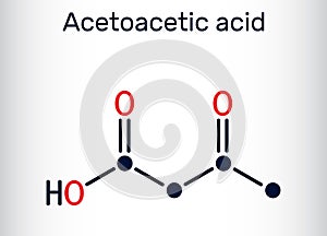 Acetoacetic acid, diacetic, oxobutanoic acid molecule. It is a ketone body, conjugate acid of an acetoacetate. Skeletal chemical photo