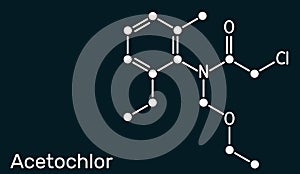 Acetochlor molecule. It is chloroacetanilide, herbicide, a xenobiotic and an environmental contaminant. Skeletal chemical formula photo
