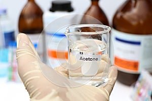 acetone in glass, chemical in the laboratory