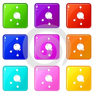 Acetone icons set 9 color collection