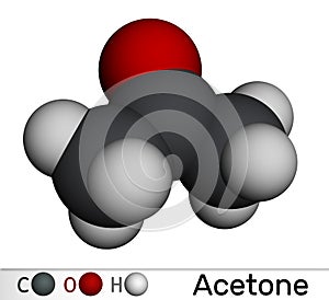Acetone ketone molecule. It is organic solvent. Molecular model. 3D rendering photo