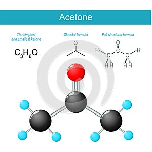 Acetone molecule. Molecular chemical structural formula photo