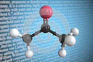 Acetone scientific molecular model, 3D rendering