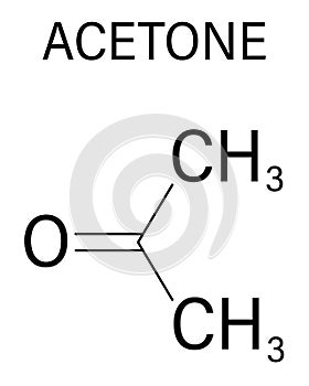 Acetone solvent molecule. Organic solvent used in nail polish remover. Skeletal formula.