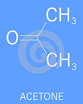 Acetone solvent molecule. Organic solvent used in nail polish remover. Skeletal formula.