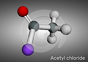 Acetyl chloride molecule. It is acyl chloride, acyl halide. Molecule model. Molecular model. 3D rendering photo