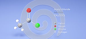 acetyl chloride molecule, molecular structures, acyl chloride, 3d model, Structural Chemical Formula and Atoms with Color Coding