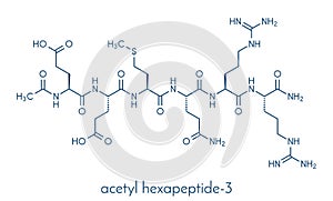 Acetyl hexapeptide-3 argireline molecule. Peptide fragment of SNAP-25. Used in cosmetics to treat wrinkles. Skeletal formula. photo