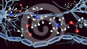 The Acetylcholine molecule with neuron or nerve cell.